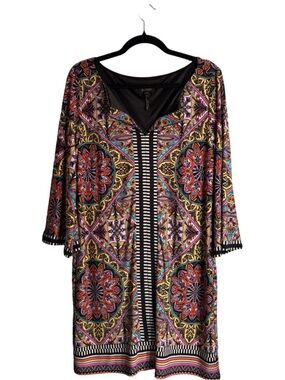 Laundry By Shelli Segal Multicolor Boho Mini Dress - Black Trim - 70’s Vibe